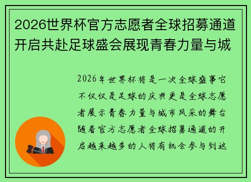 2026世界杯官方志愿者全球招募通道开启共赴足球盛会展现青春力量与城市风采 2026世界杯官方志愿者全球招募通道开启共赴足球盛会展现青春力量与城市风采