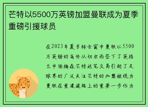 芒特以5500万英镑加盟曼联成为夏季重磅引援球员