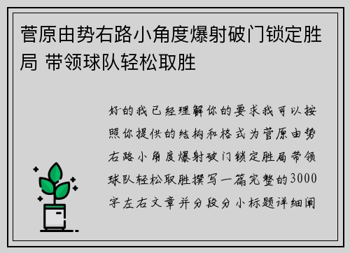 菅原由势右路小角度爆射破门锁定胜局 带领球队轻松取胜 菅原由势右路小角度爆射破门锁定胜局 带领球队轻松取胜